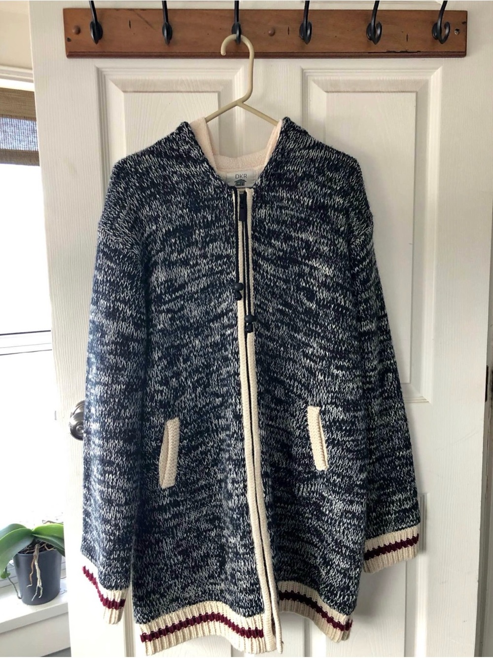 Hooded Marled Knit Coatigan in Navy and Cream
